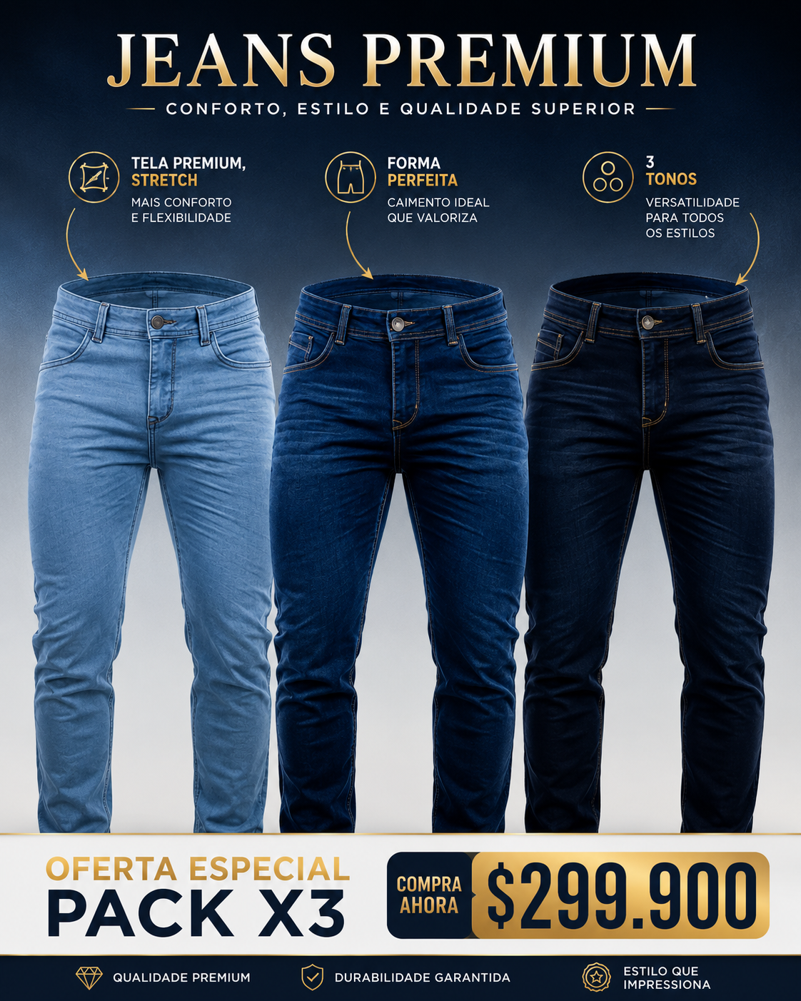 Pack x3 Jeans Premium para Hombre | Elegancia, Comodidad y Calidad Superior